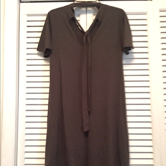 NWT Zenana Outfitters Army Green Sash Tie A-Line Dress (S) - Picture 5 of 8